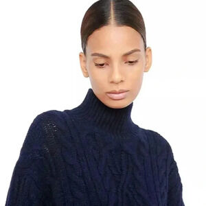Vince NWT Cable Knit Wool-Cashmere-Blend TurtleneckSweater Coastal Blue sz L 595